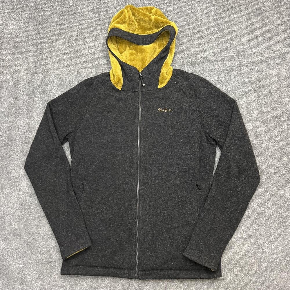 Montura Jacket Womens Large Charcoal Wool Blend Fleece Lined Hooded Zip Yellow